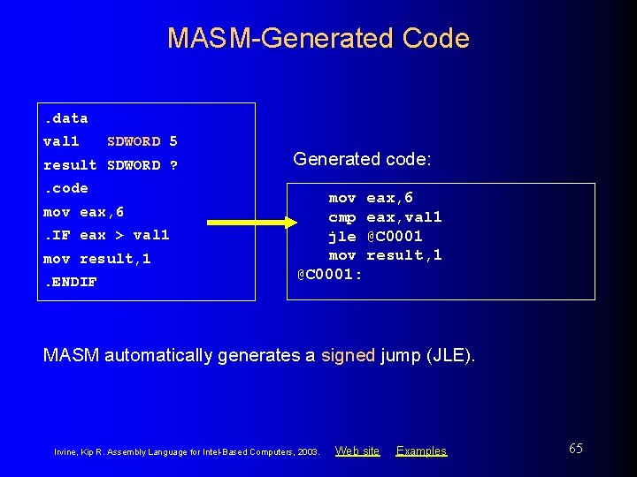 MASM-Generated Code. data val 1 SDWORD 5 result SDWORD ? . code mov eax,