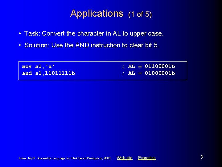 Applications (1 of 5) • Task: Convert the character in AL to upper case.