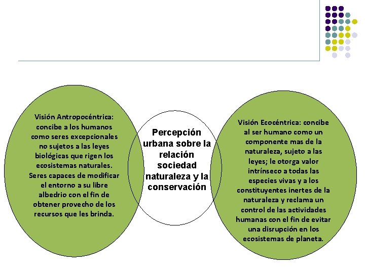 Visión Antropocéntrica: concibe a los humanos como seres excepcionales no sujetos a las leyes