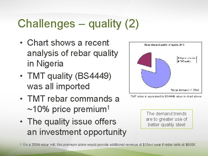 Challenges – quality (2) • Chart shows a recent analysis of rebar quality in