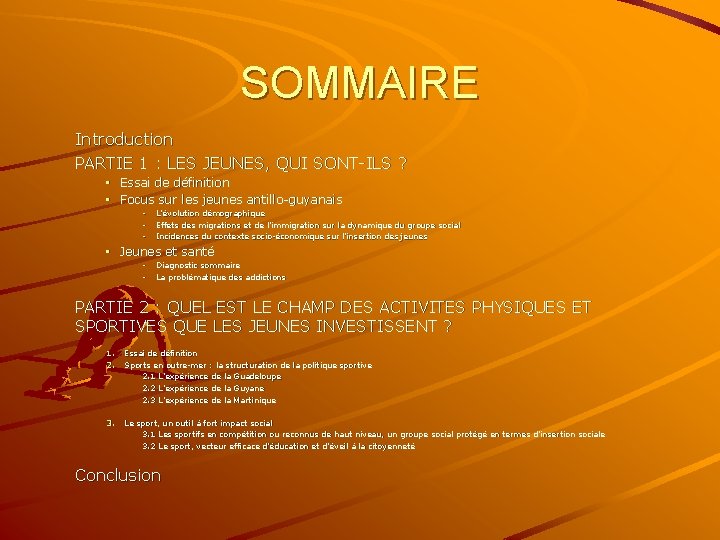 SOMMAIRE Introduction PARTIE 1 : LES JEUNES, QUI SONT-ILS ? • Essai de définition