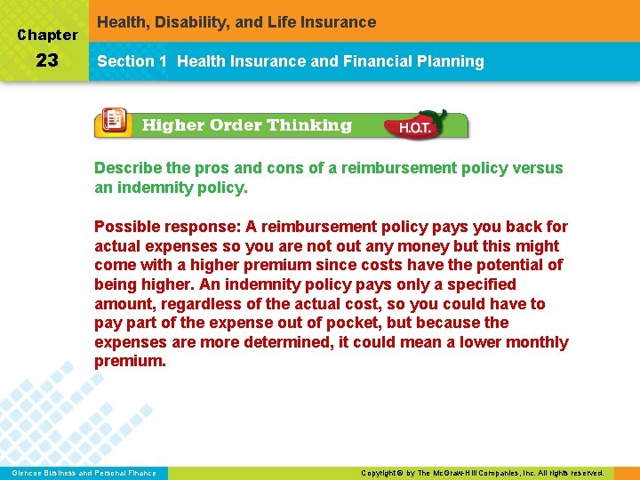 Chapter 23 Health, Disability, and Life Insurance Section 1 Health Insurance and Financial Planning