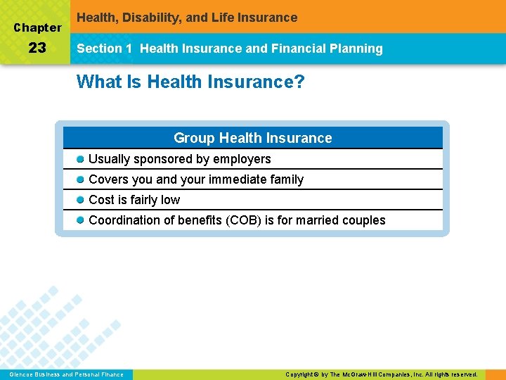 Chapter 23 Health, Disability, and Life Insurance Section 1 Health Insurance and Financial Planning