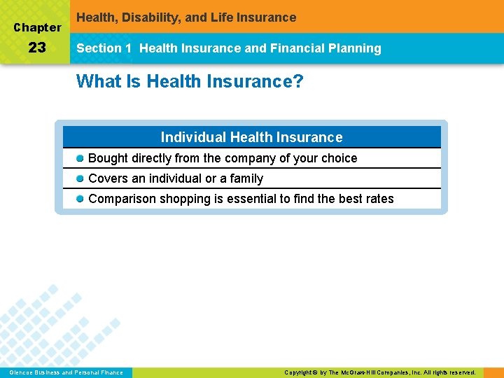 Chapter 23 Health, Disability, and Life Insurance Section 1 Health Insurance and Financial Planning