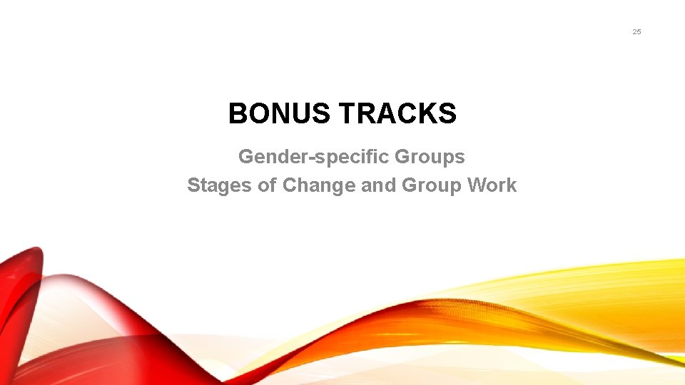 25 BONUS TRACKS Gender-specific Groups Stages of Change and Group Work 
