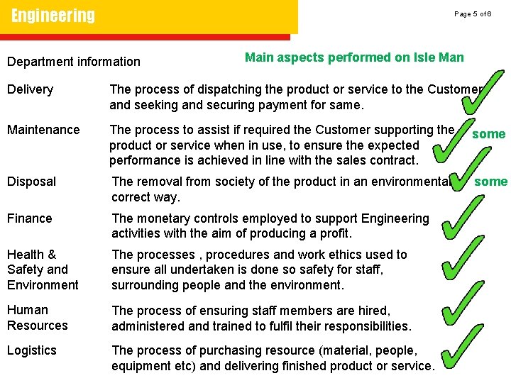 Engineering Page 5 of 6 Department information Main aspects performed on Isle Man Delivery