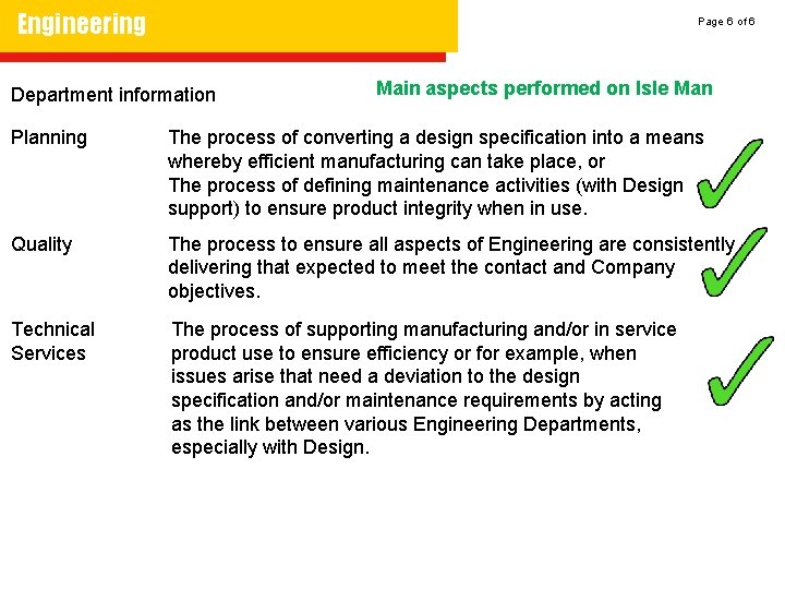 Engineering Page 6 of 6 Department information Main aspects performed on Isle Man Planning