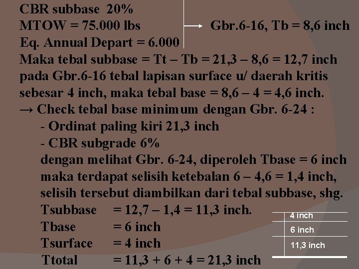 CBR subbase 20% MTOW = 75. 000 lbs Gbr. 6 -16, Tb = 8, CBR subbase 20% MTOW = 75. 000 lbs Gbr. 6 -16, Tb = 8,