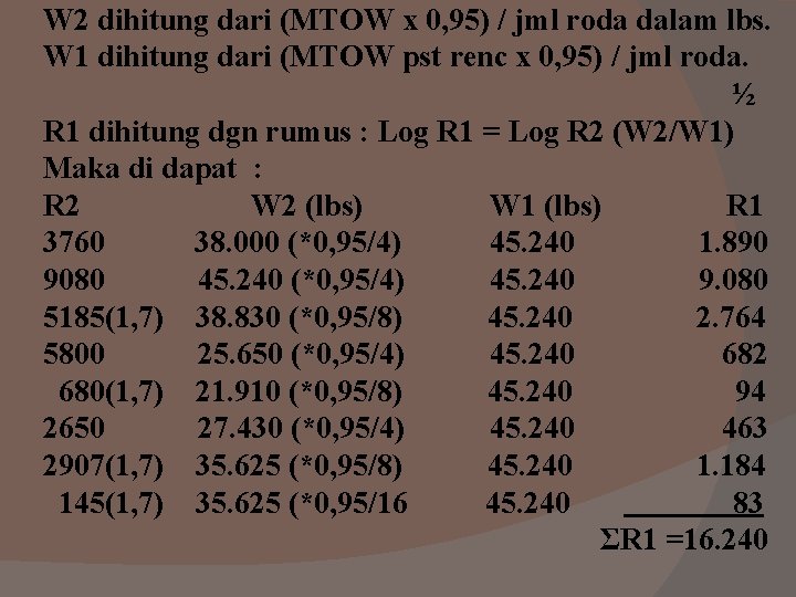 W 2 dihitung dari (MTOW x 0, 95) / jml roda dalam lbs. W W 2 dihitung dari (MTOW x 0, 95) / jml roda dalam lbs. W