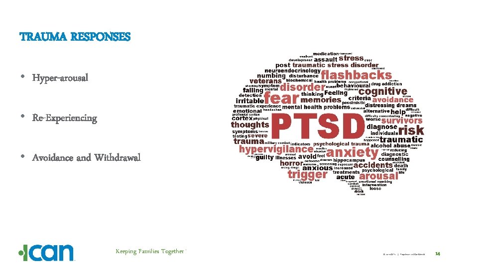 TRAUMA RESPONSES • Hyper-arousal • Re-Experiencing • Avoidance and Withdrawal Keeping Families Together ™