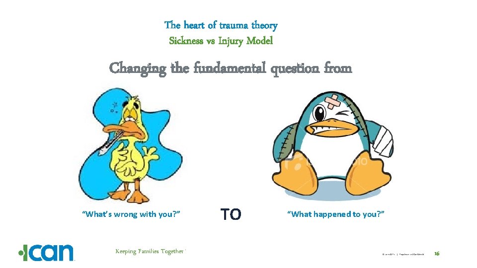 The heart of trauma theory Sickness vs Injury Model Changing the fundamental question from