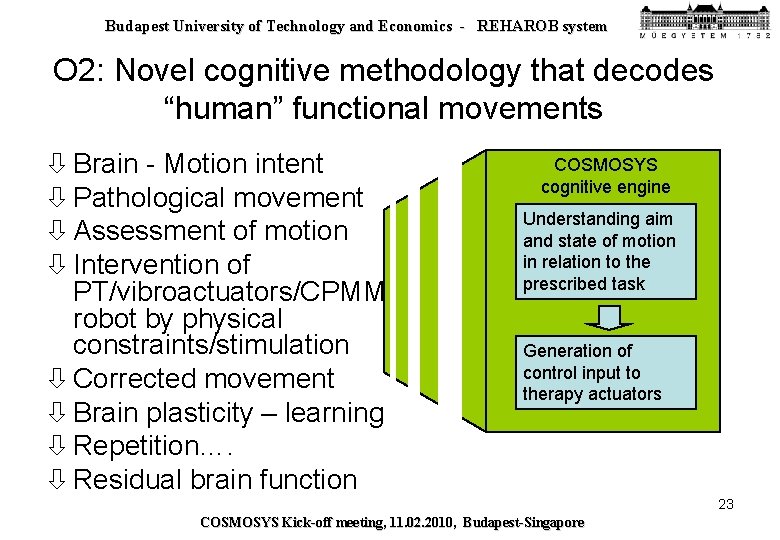 Budapest University of Technology and Economics - REHAROB system O 2: Novel cognitive methodology