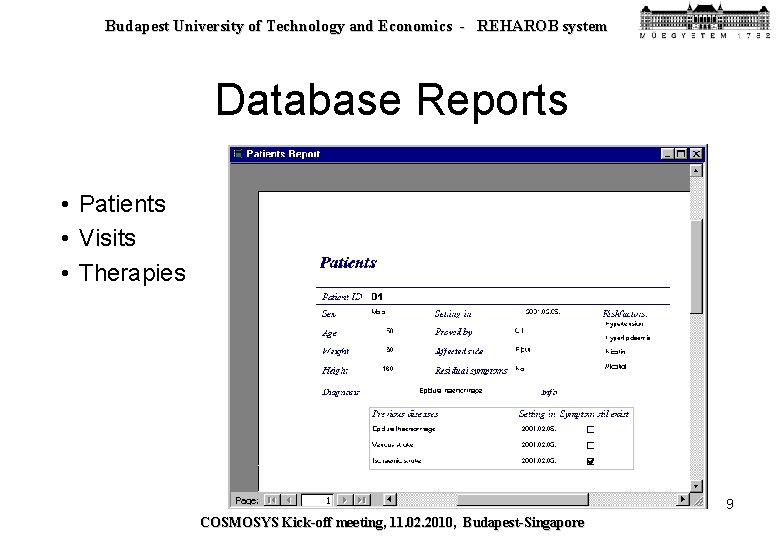 Budapest University of Technology and Economics - REHAROB system Database Reports • Patients •