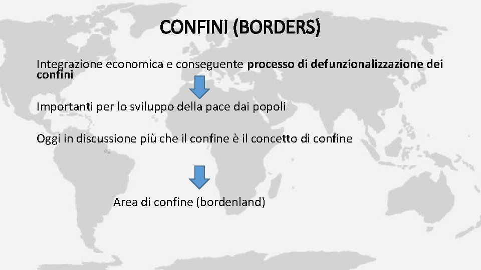 CONFINI (BORDERS) Integrazione economica e conseguente processo di defunzionalizzazione dei confini Importanti per lo