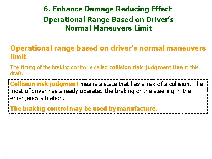 6. Enhance Damage Reducing Effect Operational Range Based on Driver’s Normal Maneuvers Limit Operational