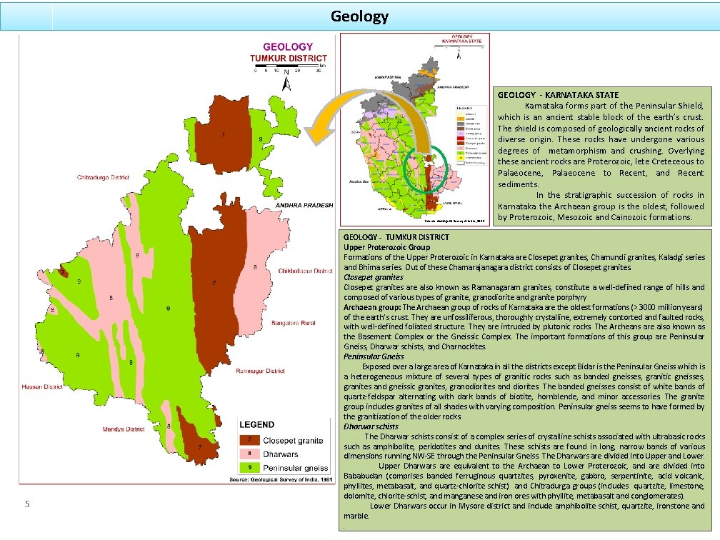 Geology Source: Geological Survey of India, 1981 5 GEOLOGY - KARNATAKA STATE Karnataka forms