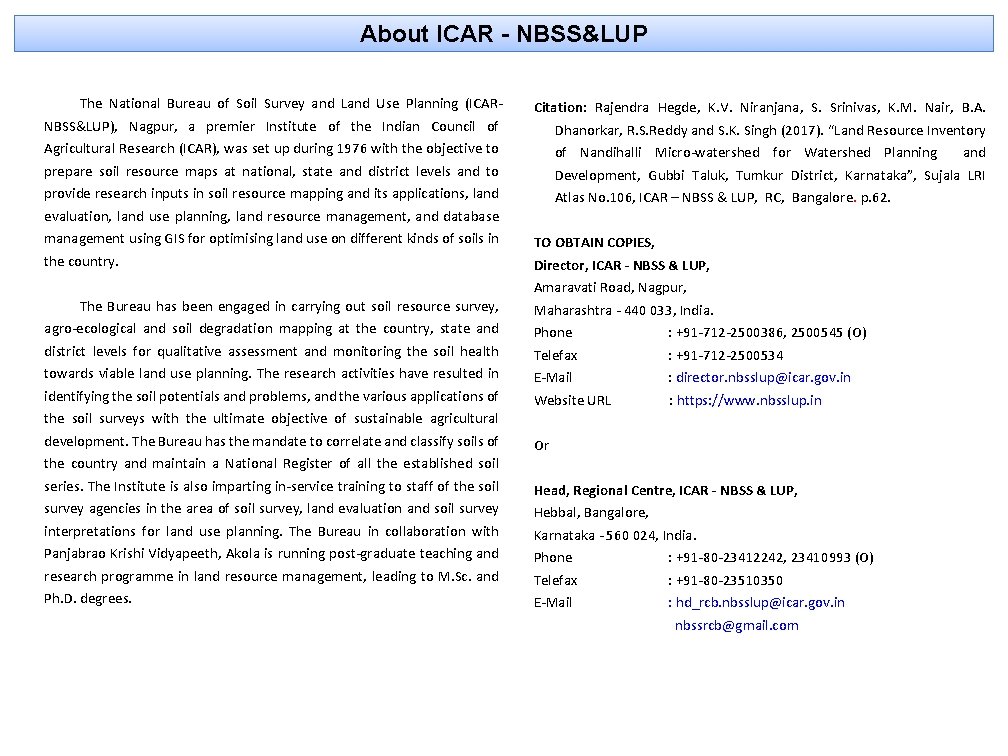 About ICAR - NBSS&LUP The National Bureau of Soil Survey and Land Use Planning