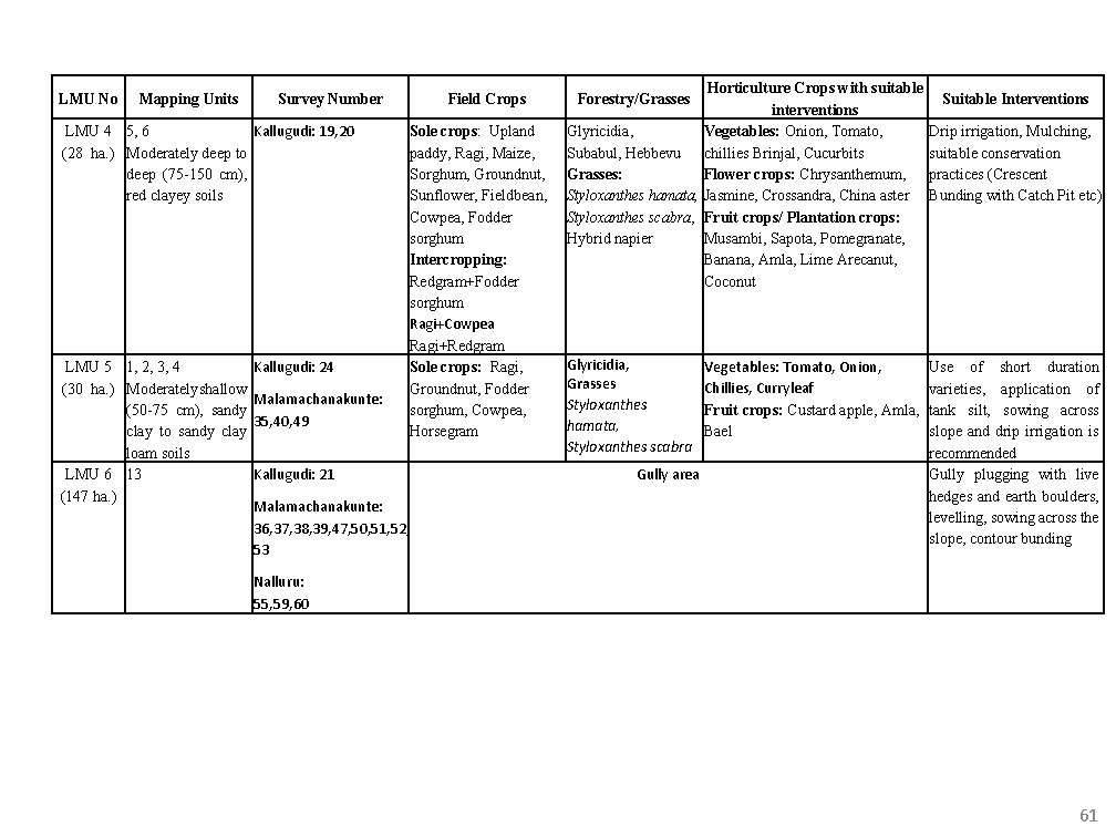 LMU No Mapping Units Survey Number Kallugudi: 19, 20 LMU 4 5, 6 (28