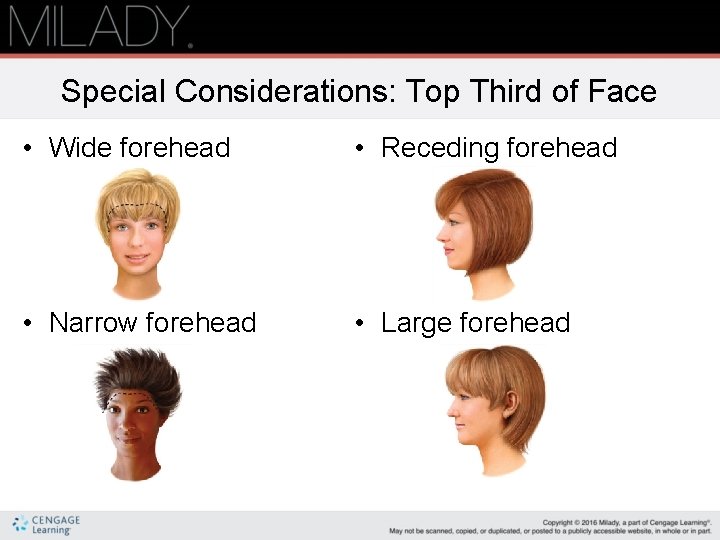 Special Considerations: Top Third of Face • Wide forehead • Receding forehead • Narrow