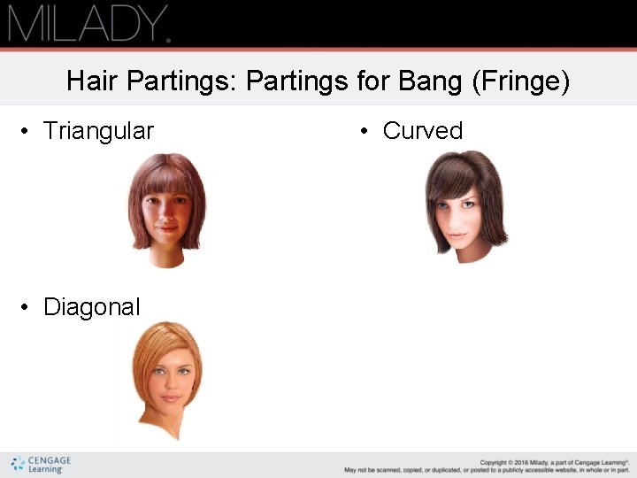 Hair Partings: Partings for Bang (Fringe) • Triangular • Diagonal • Curved 