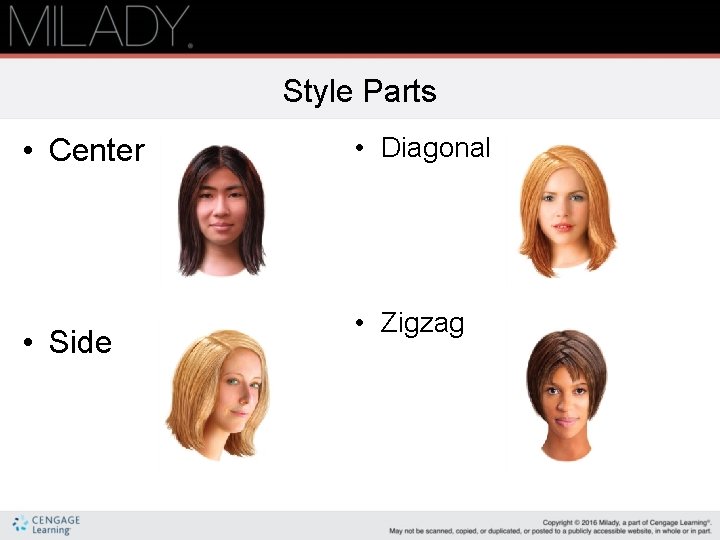 Style Parts • Center • Side • Diagonal • Zigzag Style Parts • Center • Side • Diagonal • Zigzag