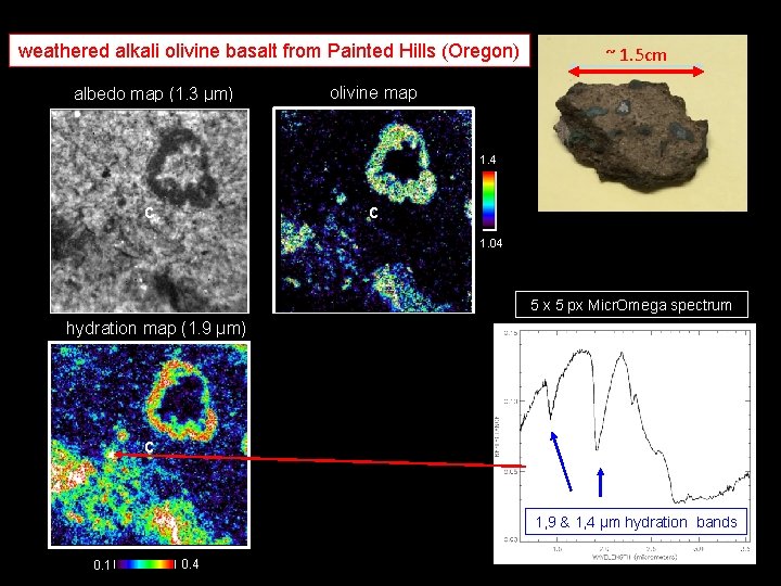 weathered alkali olivine basalt from Painted Hills (Oregon) albedo map (1. 3 µm) ~