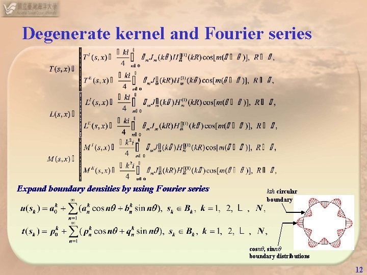 Degenerate kernel and Fourier series Expand boundary densities by using Fourier series kth circular