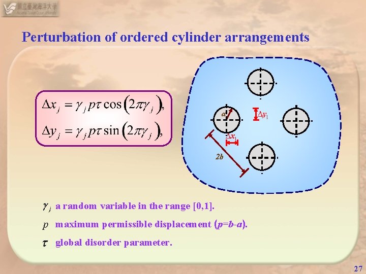 Perturbation of ordered cylinder arrangements a 2 b a random variable in the range