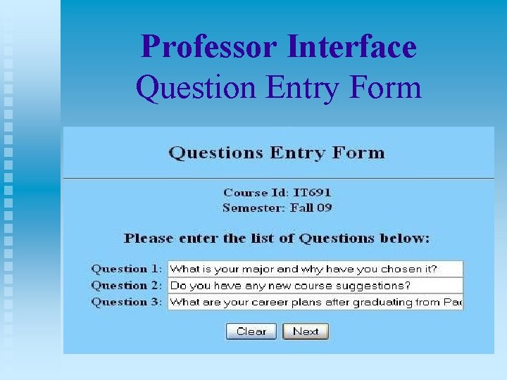 Professor Interface Question Entry Form 