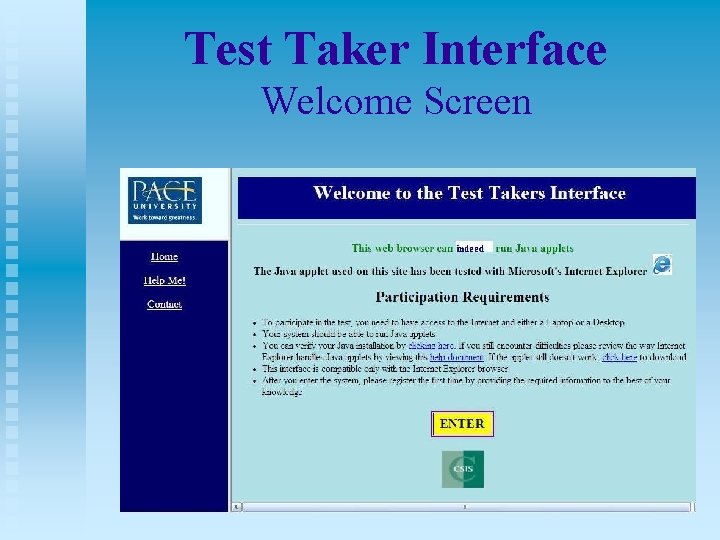 Test Taker Interface Welcome Screen 