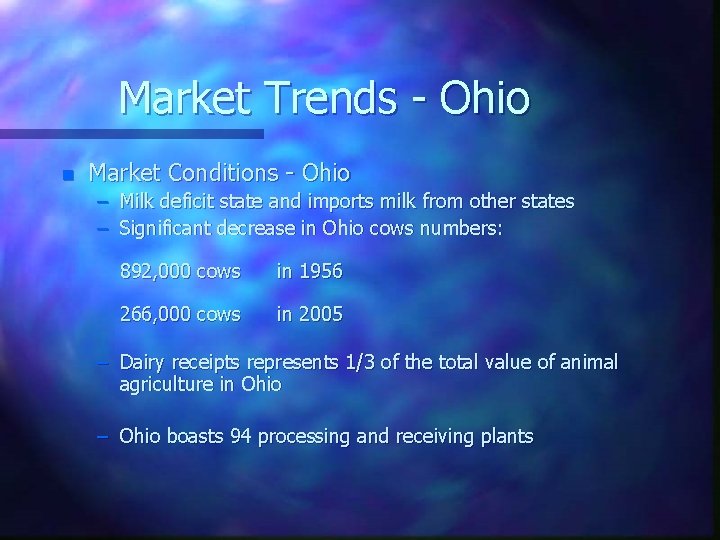 Market Trends - Ohio n Market Conditions - Ohio – Milk deficit state and