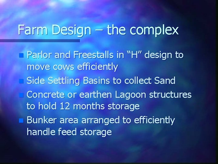 Farm Design – the complex Parlor and Freestalls in “H” design to move cows