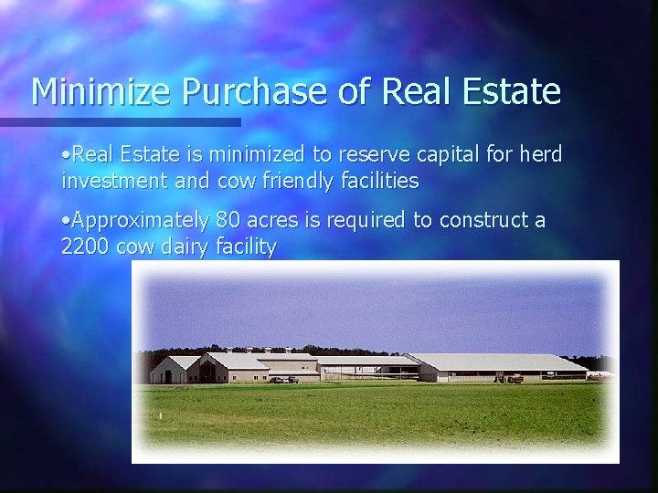 Minimize Purchase of Real Estate • Real Estate is minimized to reserve capital for