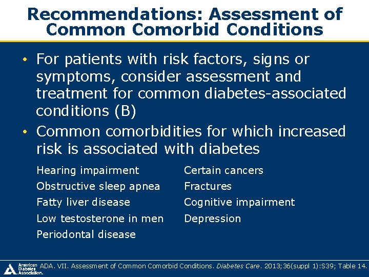 Recommendations: Assessment of Common Comorbid Conditions • For patients with risk factors, signs or Recommendations: Assessment of Common Comorbid Conditions • For patients with risk factors, signs or