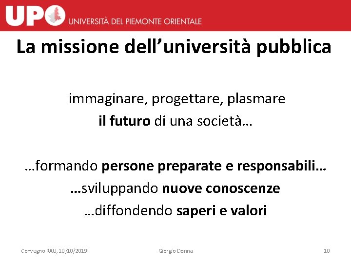 La missione dell’università pubblica immaginare, progettare, plasmare il futuro di una società… …formando persone