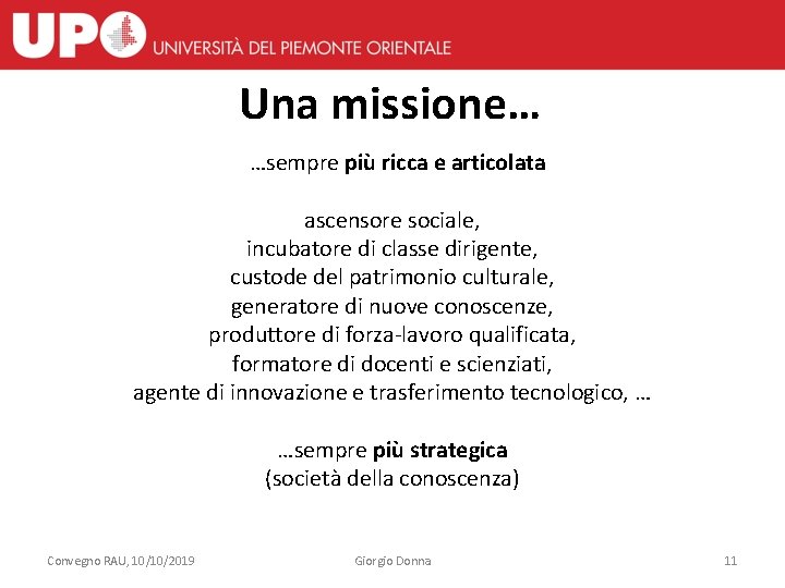 Una missione… …sempre più ricca e articolata ascensore sociale, incubatore di classe dirigente, custode