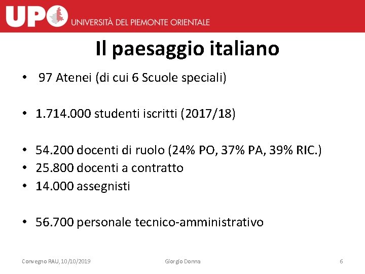 Il paesaggio italiano • 97 Atenei (di cui 6 Scuole speciali) • 1. 714.