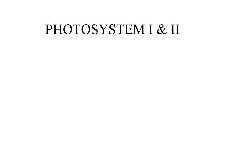 PHOTOSYSTEM I & II 