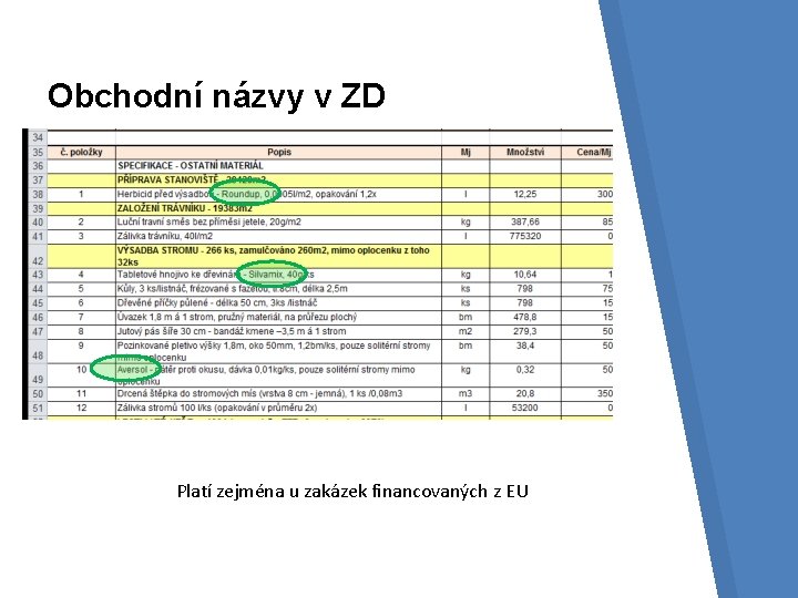 Obchodní názvy v ZD Platí zejména u zakázek financovaných z EU 