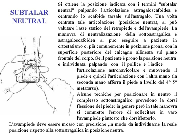 Si ottiene la posizione indicata con i termini "subtalar palpando l'articolazione astragaloscafoidea e SUBTALAR