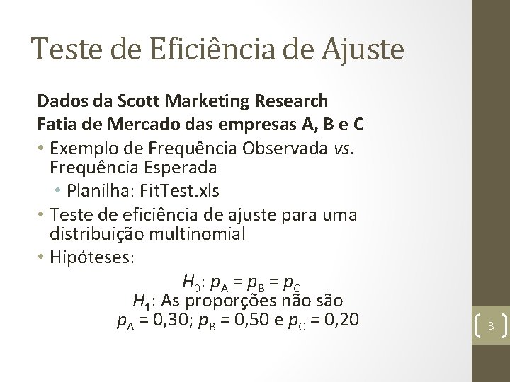 Teste de Eficiência de Ajuste Dados da Scott Marketing Research Fatia de Mercado das