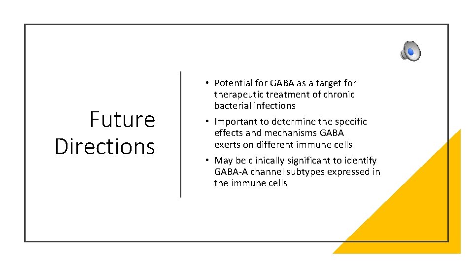 Future Directions • Potential for GABA as a target for therapeutic treatment of chronic