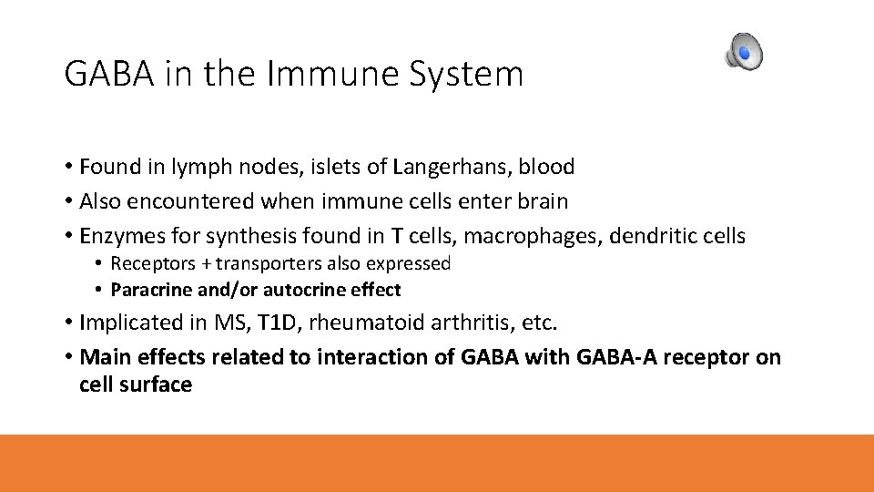 GABA in the Immune System • Found in lymph nodes, islets of Langerhans, blood