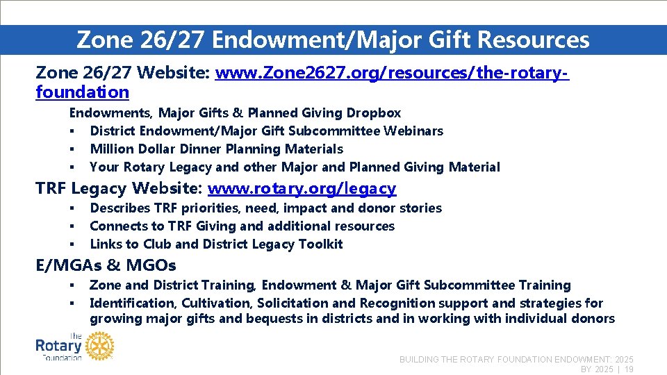 BUILDING THE ROTARY FOUNDATION ENDOWMENT 2025 BY 2025