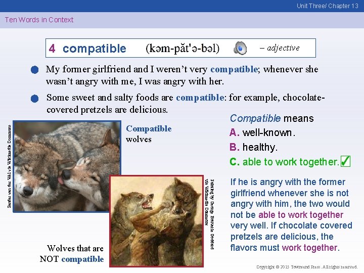 Unit Three/ Chapter 13 Ten Words in Context 4 compatible – adjective Some sweet