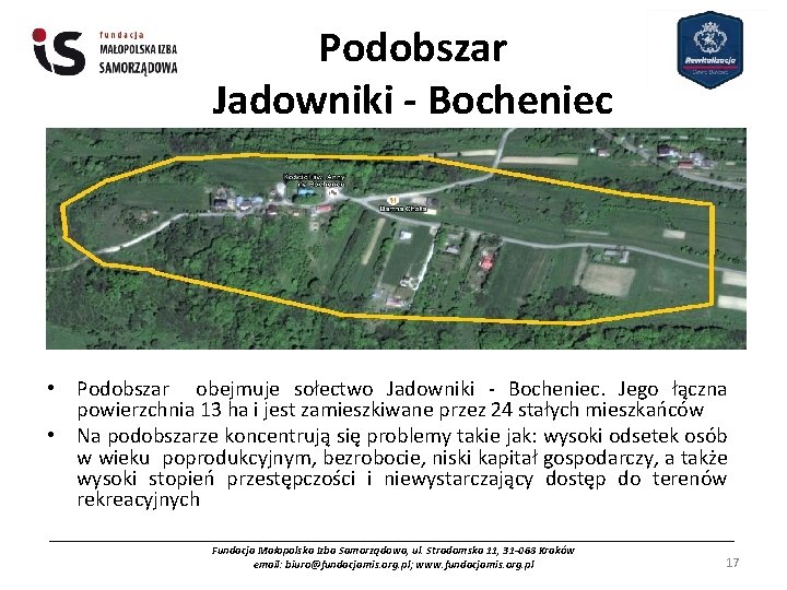 Podobszar Jadowniki - Bocheniec • Podobszar obejmuje sołectwo Jadowniki - Bocheniec. Jego łączna powierzchnia