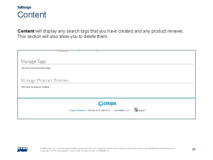 Settings Content will display any search tags that you have created any product reviews.