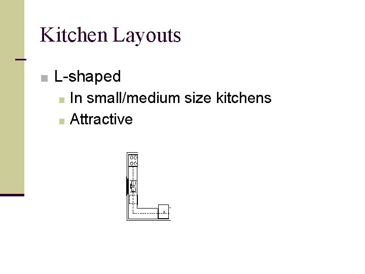 Kitchen Layouts ■ L-shaped ■ In small/medium size kitchens ■ Attractive 