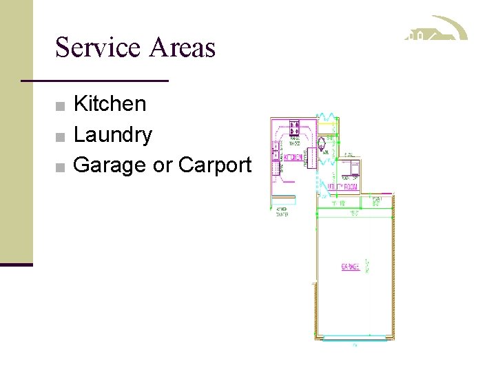 Service Areas ■ Kitchen ■ Laundry ■ Garage or Carport 