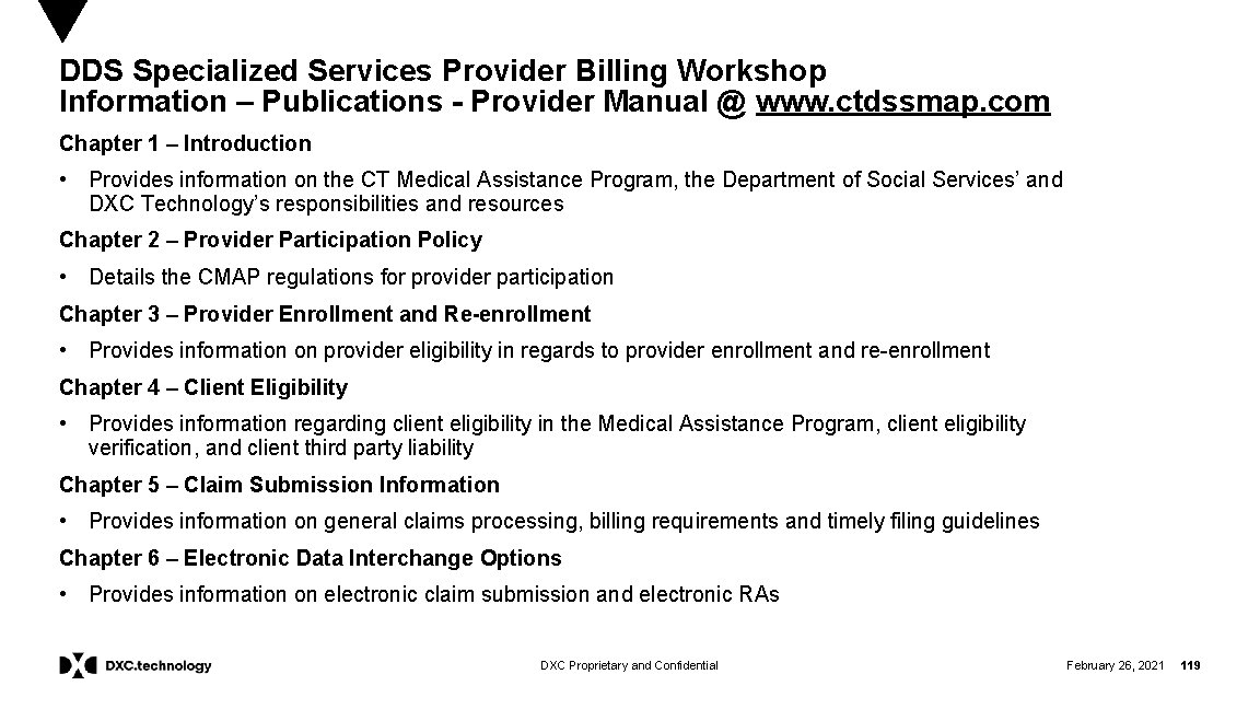DDS Specialized Services Provider Billing Workshop Information – Publications - Provider Manual @ www.